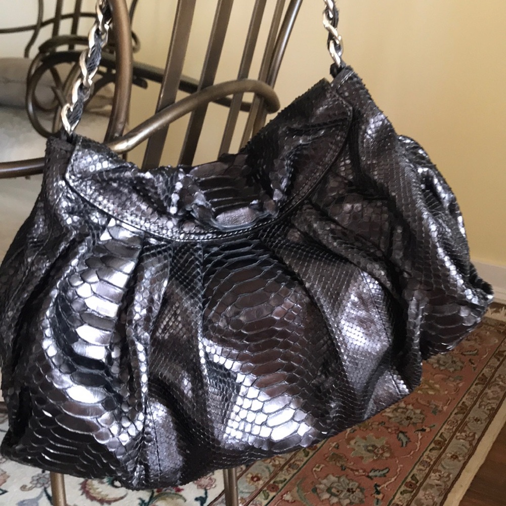 Zagliani Black python handbag - Picture 2 of 5
